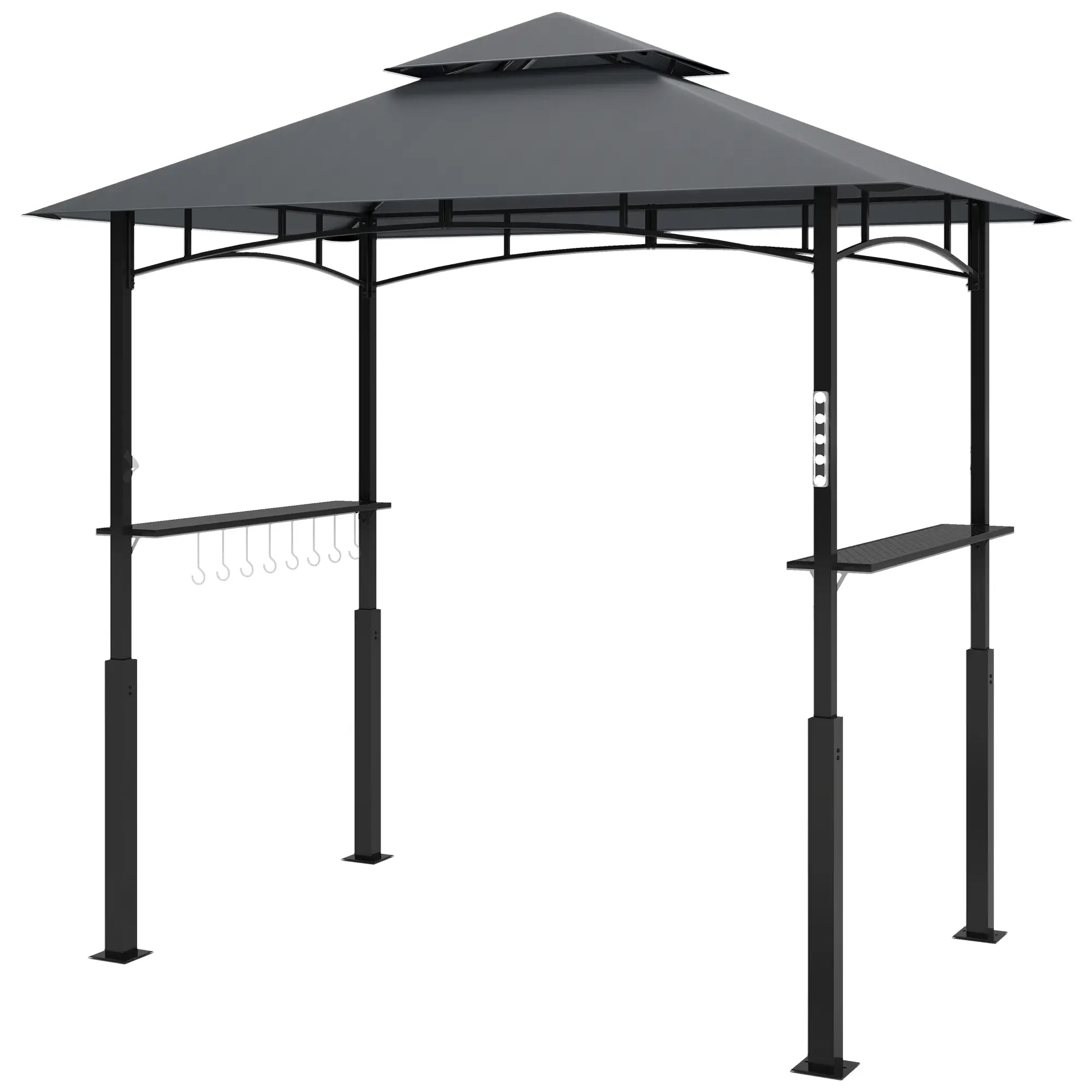 8' x 5' Grill Gazebo, Double Tiered, LED Light, Shelves, Dark Grey BBQ Grill Gazebos Dark Grey at Gallery Canada