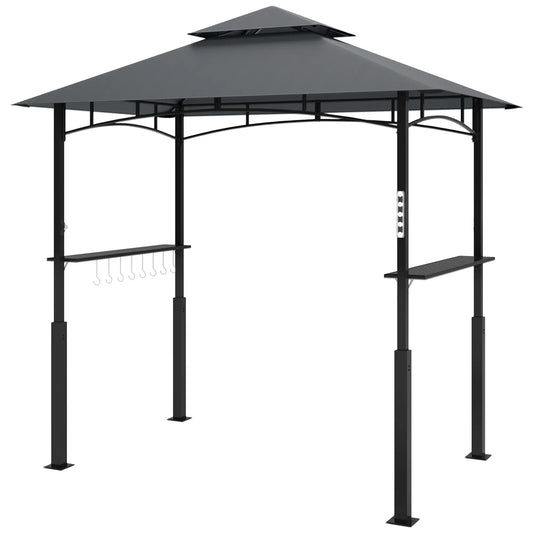8' x 5' Grill Gazebo, Double Tiered, LED Light, Shelves, Dark Grey BBQ Grill Gazebos Dark Grey at Gallery Canada