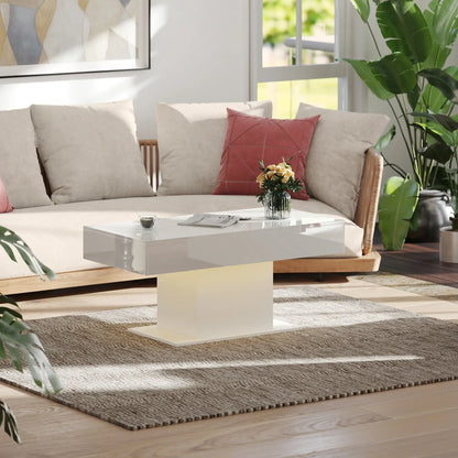Extendable Coffee Table with LED Lights, Modern High Gloss Center Table with Hidden Storage, White Coffee Tables at Gallery Canada