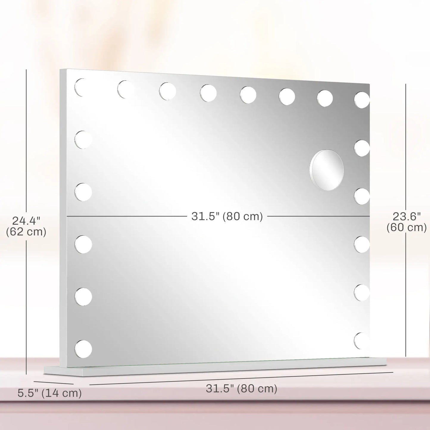 Hollywood Vanity Mirror With Lights, 31.5" x 24.4", White, 3 Colour, 10X Magnifying, USB Port, White Dressing & Vanity Tables at Gallery Canada