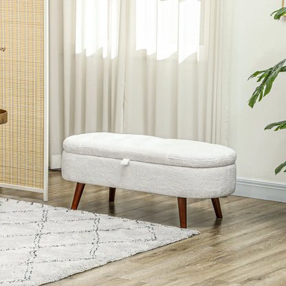 Boucle Storage Bench, Tufted Teddy Fleece, Wood Legs, White Storage Ottomans & Benches at Gallery Canada