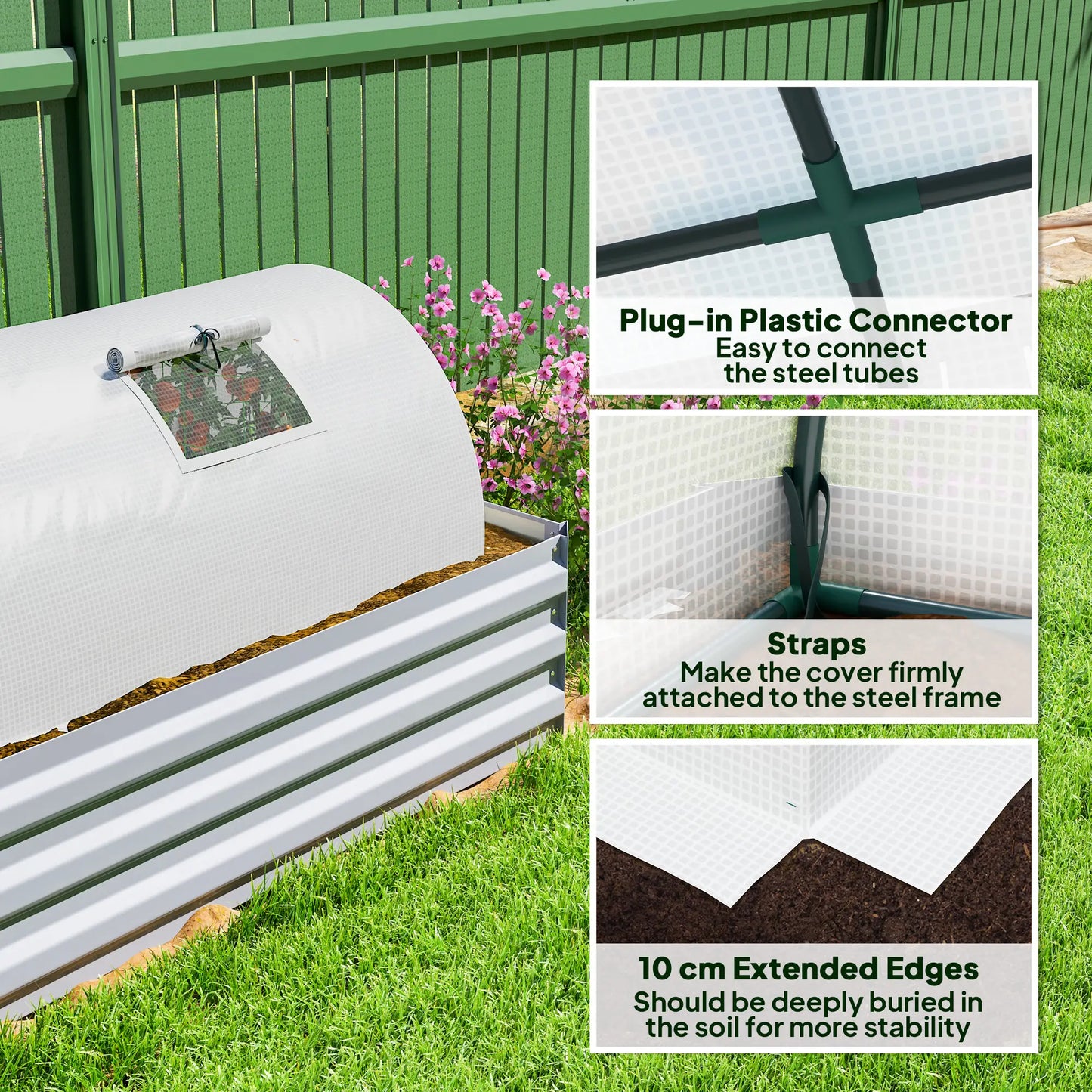 Portable Mini Greenhouse, 7' x 3' x 2', Steel Frame With 5 Mesh Windows, White