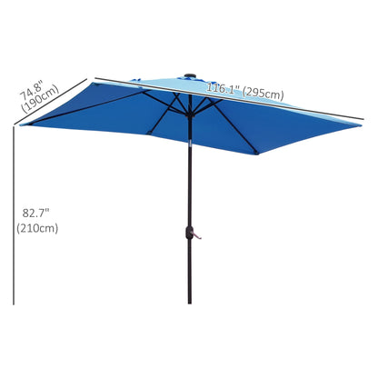 6' x 10' Rectangular Patio Umbrella, 22 LED Solar Lights, Tilt, Crank, Light Blue Sun Umbrellas at Gallery Canada