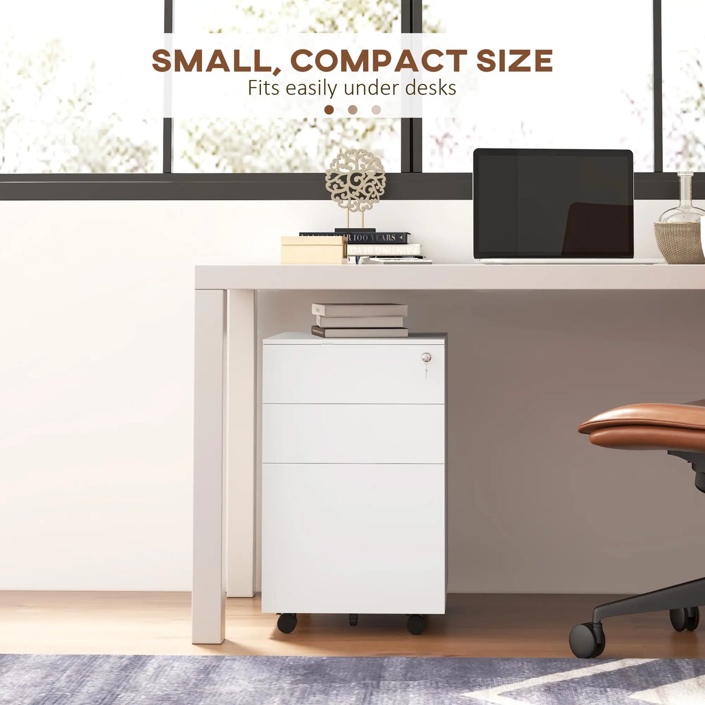 3-Drawer Steel Filing Cabinet on Wheels, Lockable, Adjustable Hanging Bar, White Office Cabinets & Cupboards at Gallery Canada