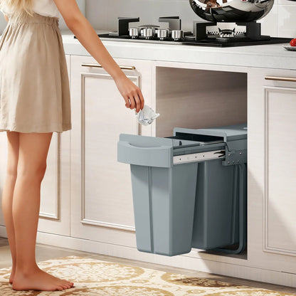 Pull Out Garbage Bin for Kitchen, 30L Under Sink Garbage Can, 2 Removable Compartments, Grey Household Supplies at Gallery Canada