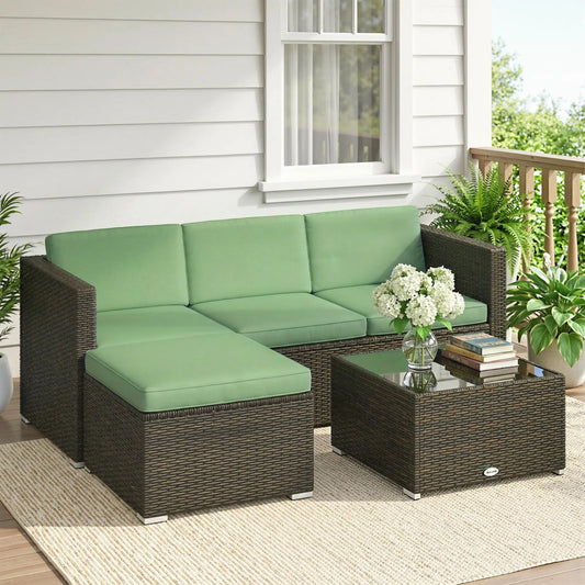 3 Piece Patio Furniture Set, PE Rattan Wicker Corner Sofa, Light Green Patio Furniture Sets Brown, Light Green at Gallery Canada