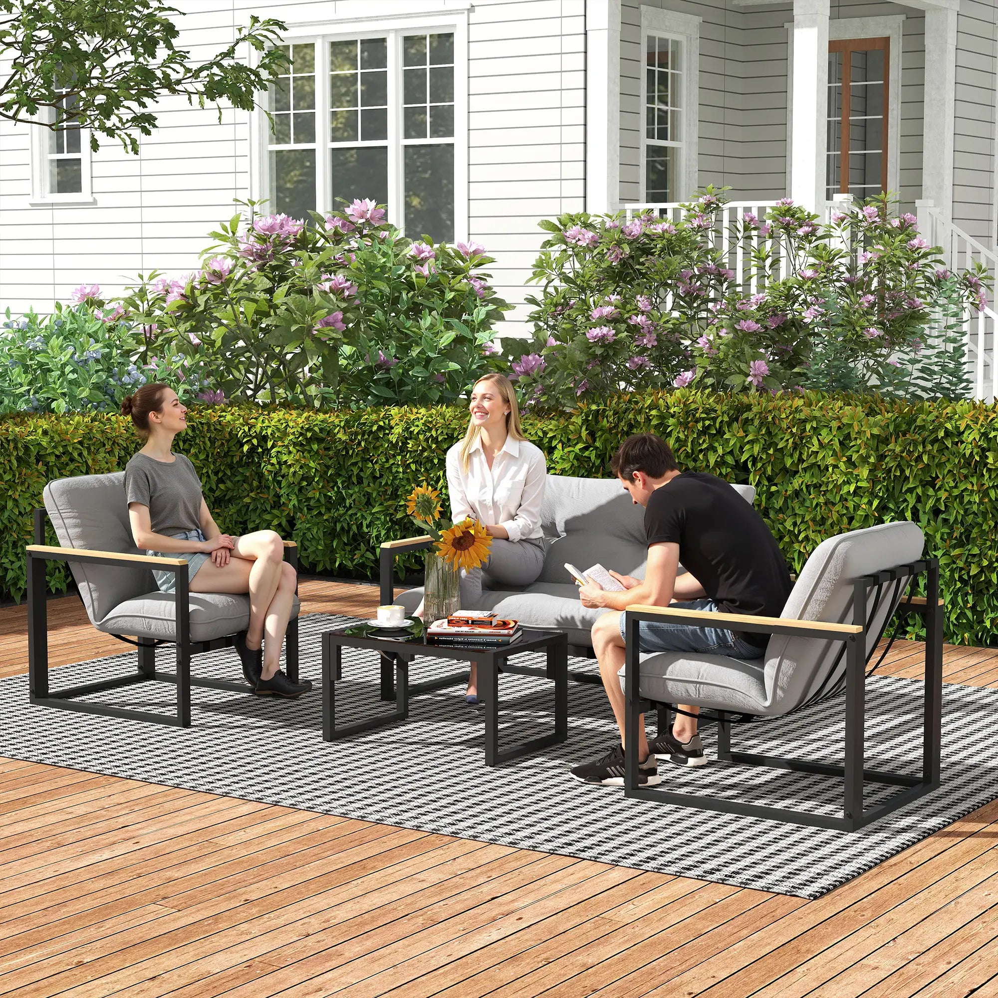 4 Piece Patio Furniture Set, Loveseat Sofa With Coffee Table, Light Grey Patio Furniture Sets at Gallery Canada