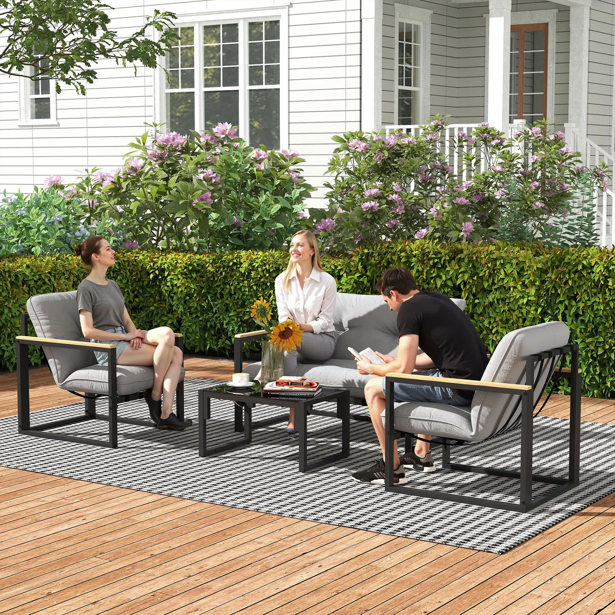 4 Piece Patio Furniture Set, Loveseat Sofa With Coffee Table, Light Grey Patio Furniture Sets at Gallery Canada