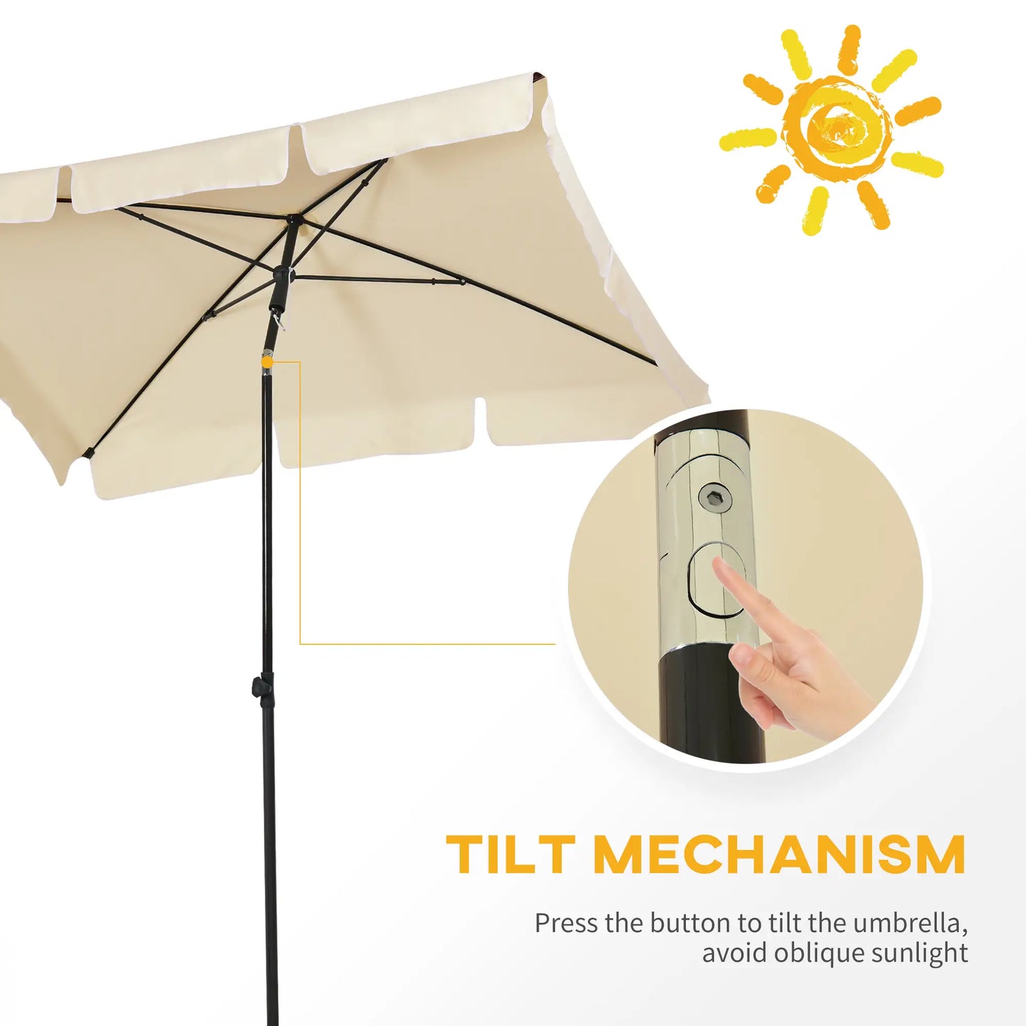 6.5x4ft Rectangle Patio Umbrella, Aluminum, Tilt Adjustable, Beige Sun Umbrellas at Gallery Canada