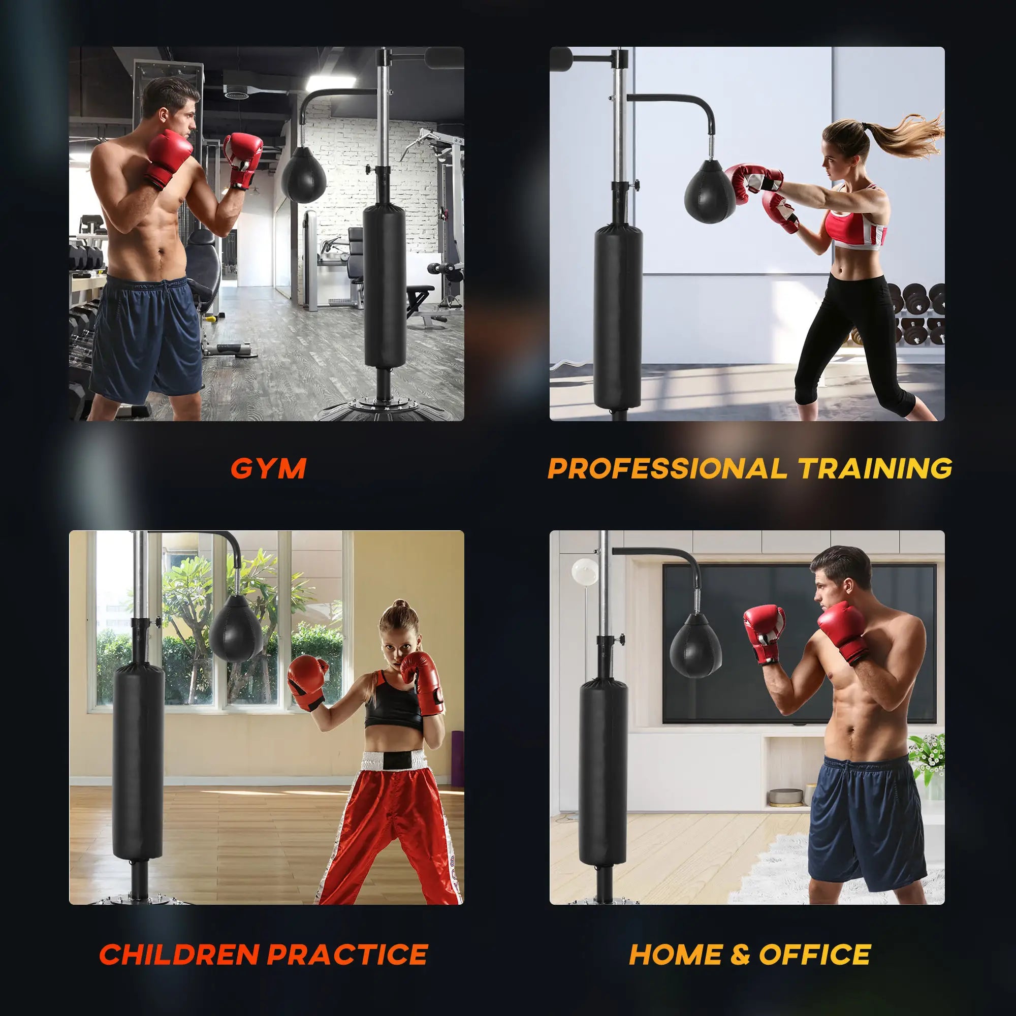 4-in-1 Free Standing Punching Bag, Adjustable Height, 2 Speed Balls, 360° Reflex Bar, Black Punching Bag Hangers at Gallery Canada
