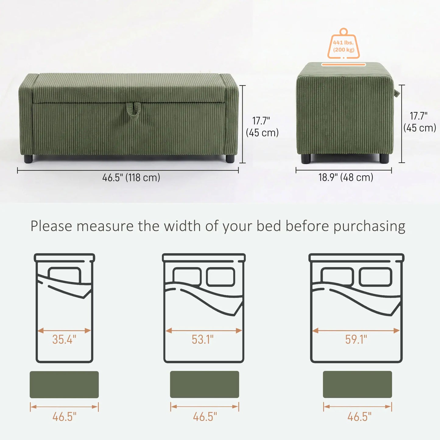 Storage Ottoman, Upholstered Corduroy Bench, Dark Green Storage Ottomans & Benches at Gallery Canada