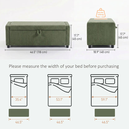 Storage Ottoman, Upholstered Corduroy Bench, Dark Green Storage Ottomans & Benches at Gallery Canada