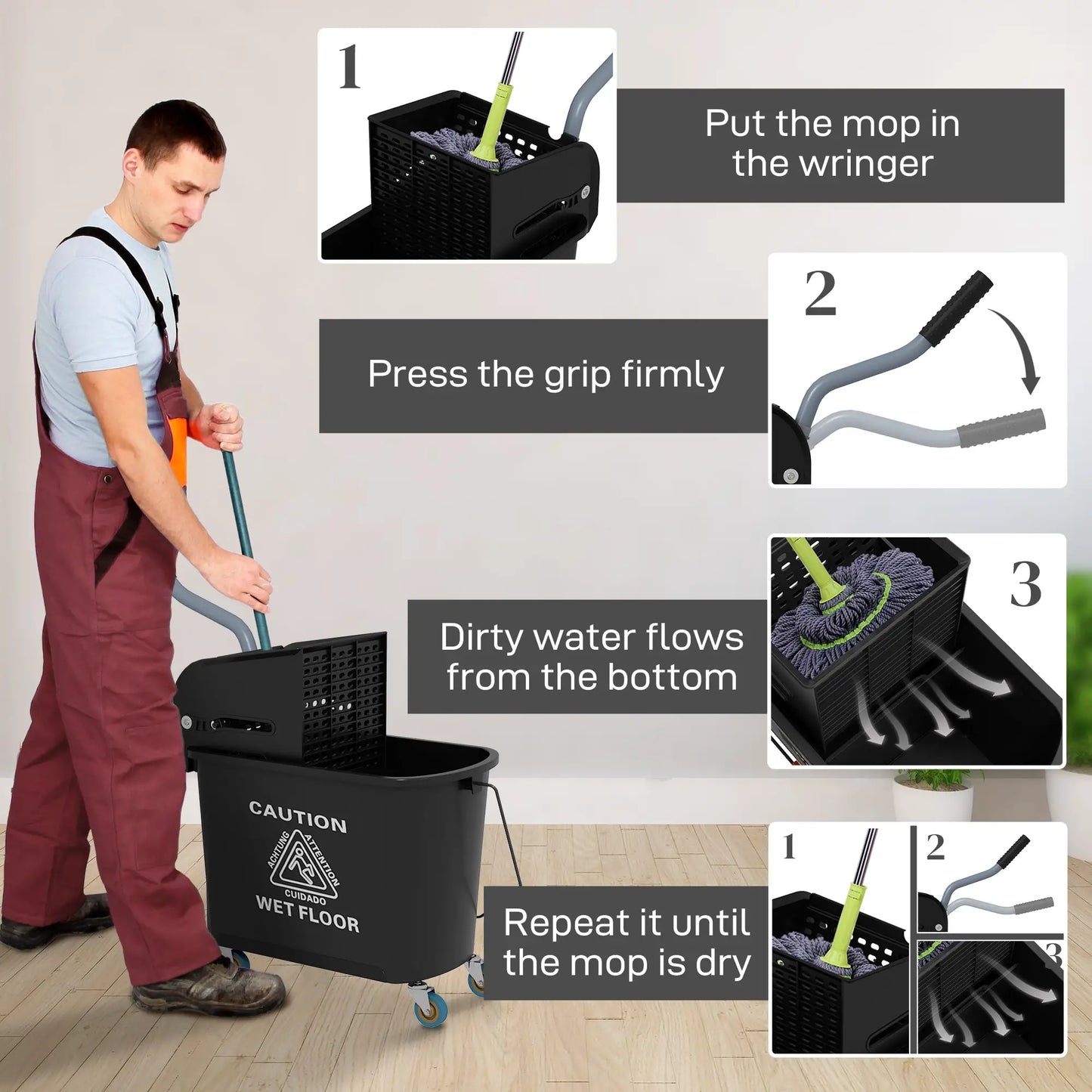 Compact Mop Bucket with Wringer, 5 Gallon, Black Household Supplies at Gallery Canada