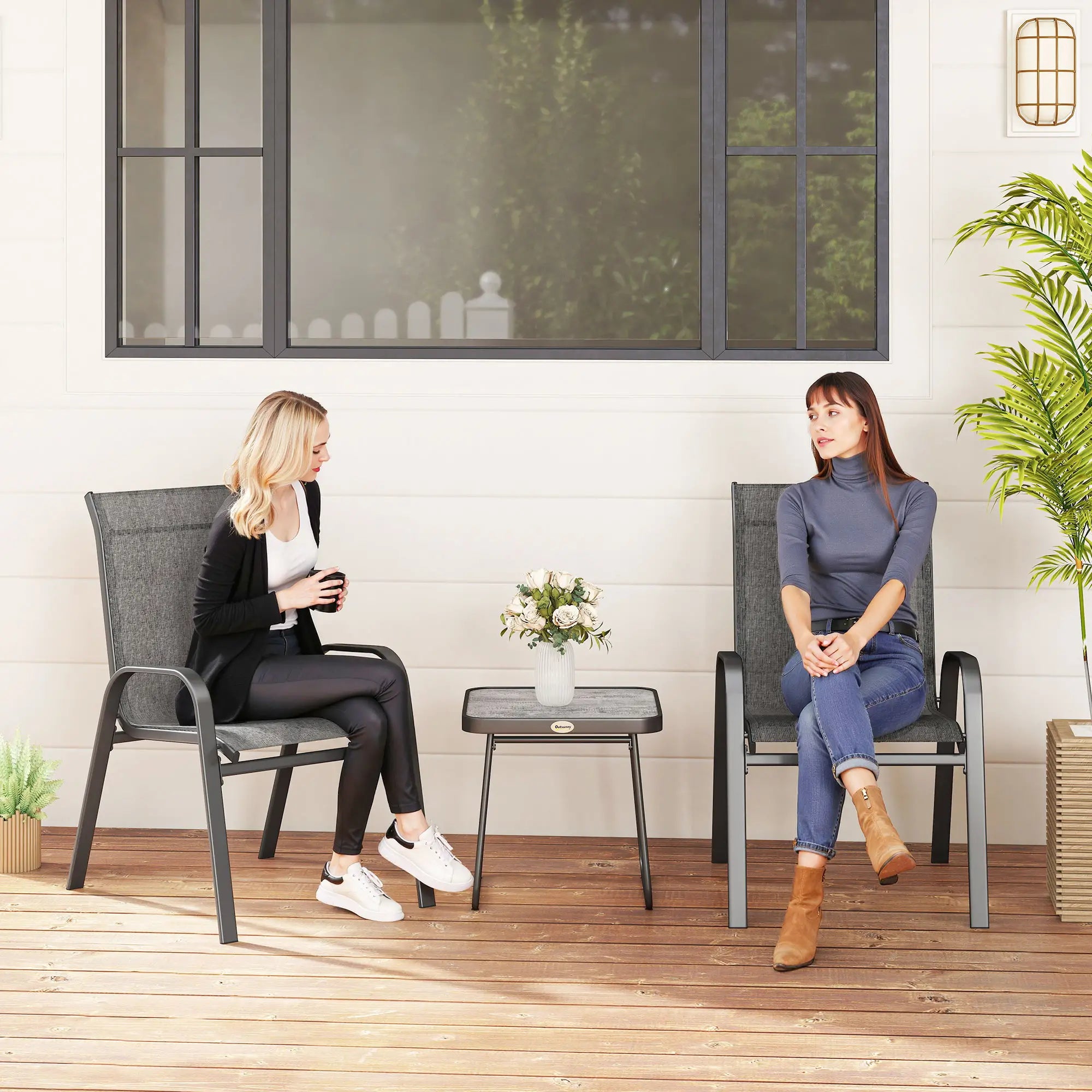 Outdoor Bistro Set, 3-Piece Patio Set, Mesh Fabric, Light Grey Bistro Sets at Gallery Canada