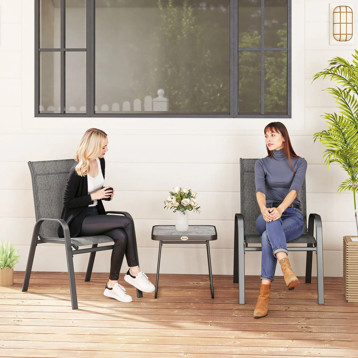 Outdoor Bistro Set, 3-Piece Patio Set, Mesh Fabric, Light Grey Bistro Sets at Gallery Canada