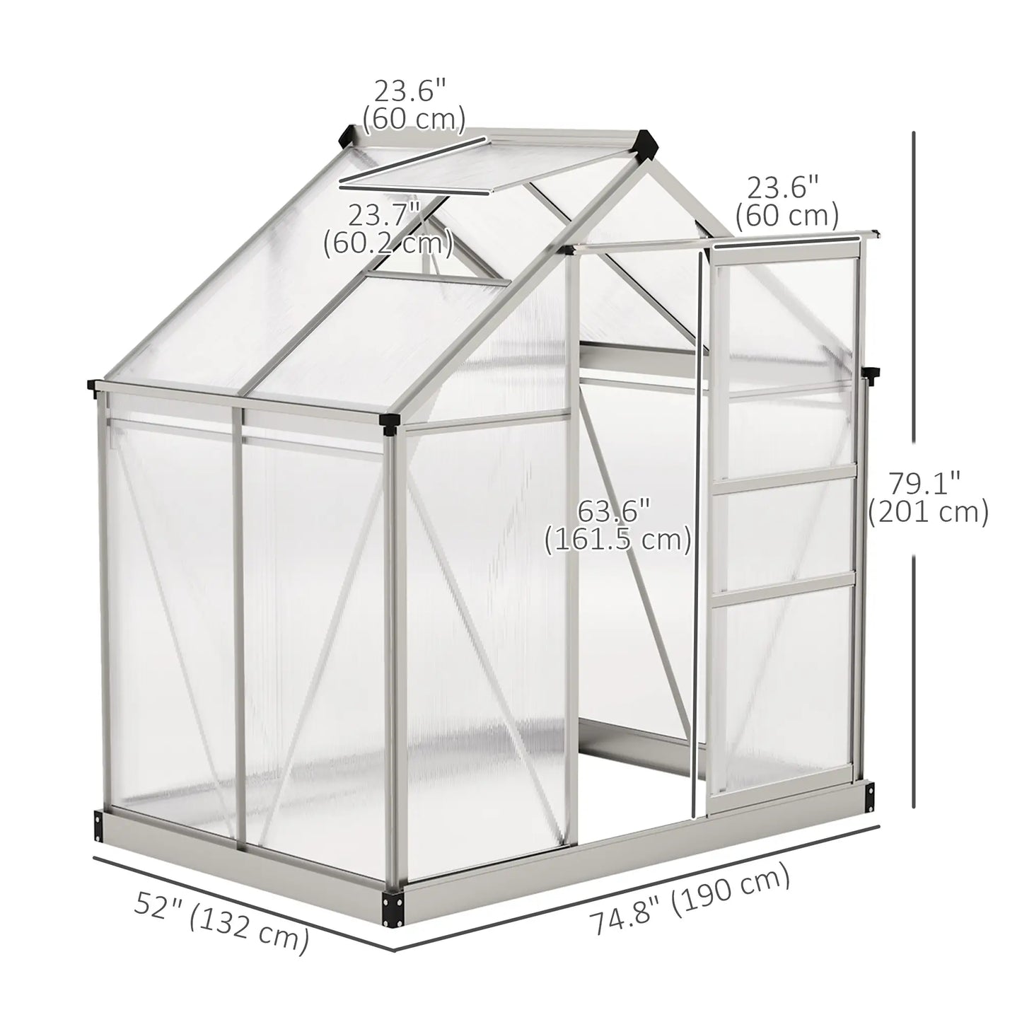 6' x 4' x 6.6' Polycarbonate Greenhouse, Walk-In Kit, Silver Walk In Greenhouses at Gallery Canada