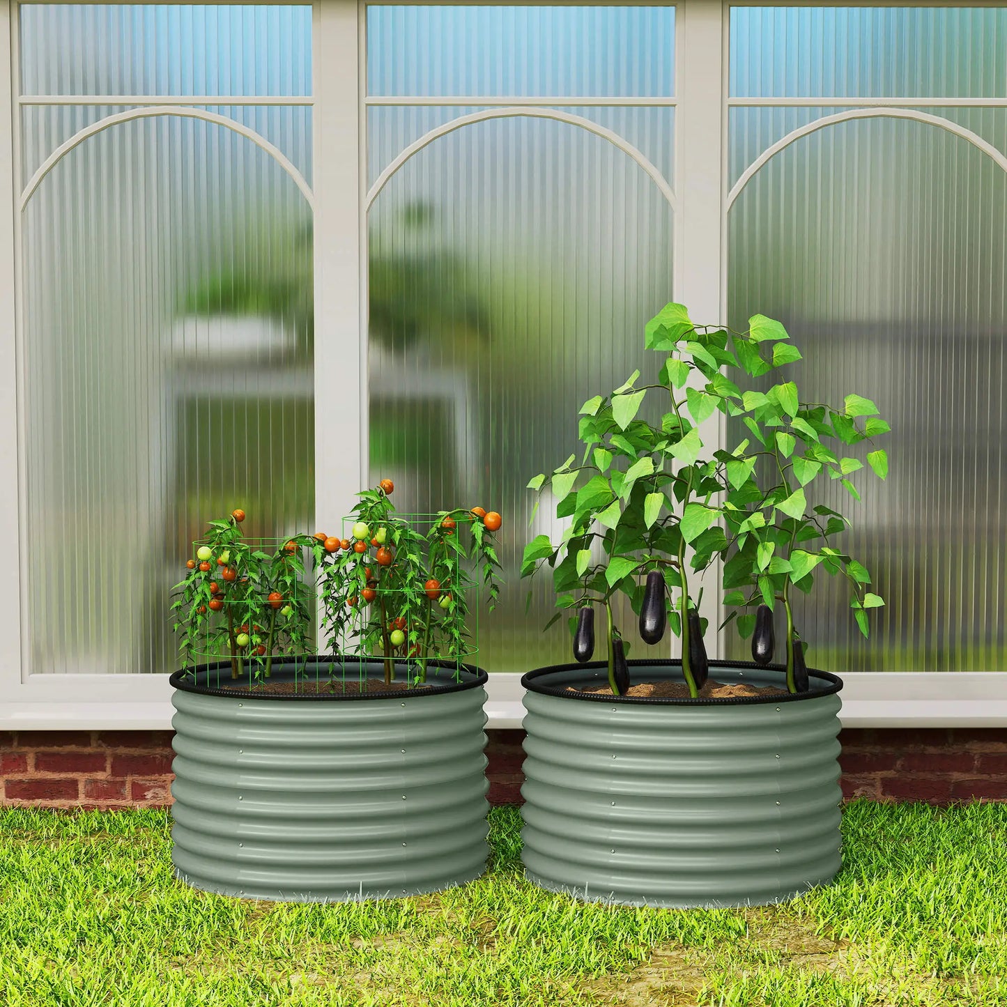 Set Of 2 Metal Raised Garden Beds, Easy To Assemble, Green