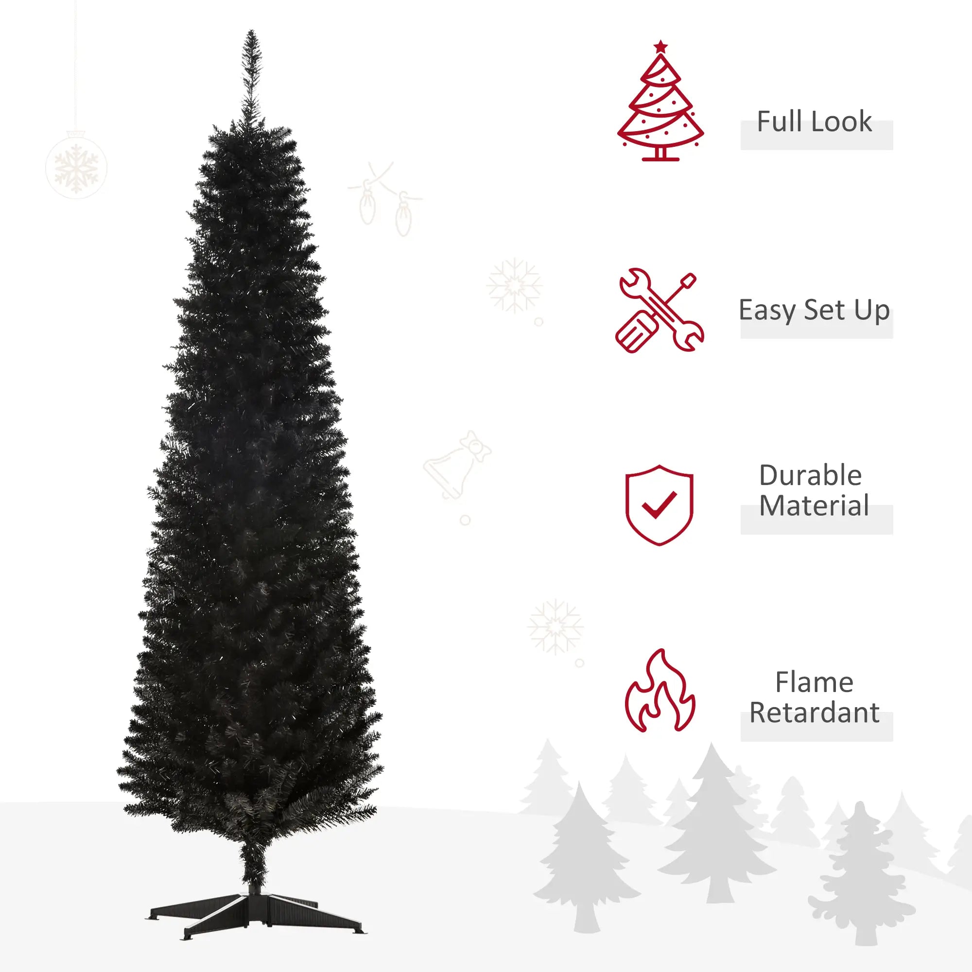 6 Pencil Slim Artificial Christmas Tree, Realistic Branches, Sturdy Metal Stand, Black Pencil Christmas Trees at Gallery Canada