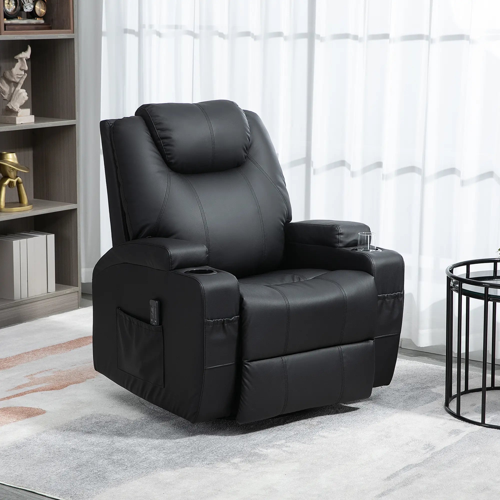 Massage Recliner Chair 8 Vibration PU Leather, Black Single Sofas at Gallery Canada