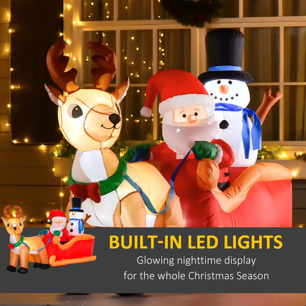 6.5 ft Inflatable Santa Claus, Snowman on Sleigh with Reindeer, LED Lights Christmas Inflatables at Gallery Canada
