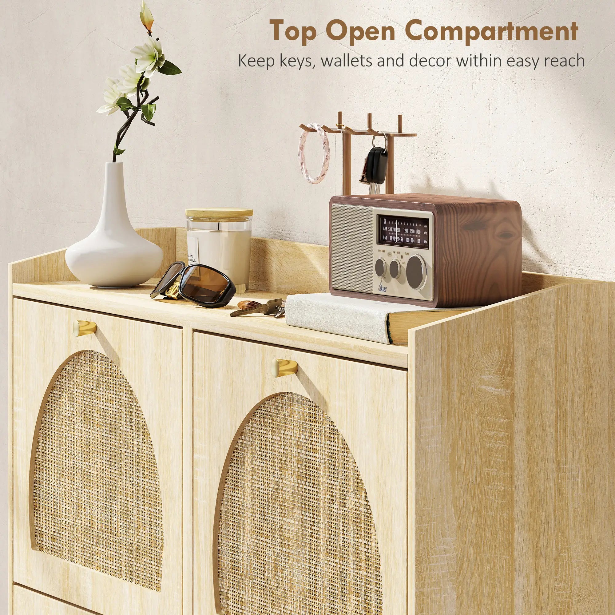 4 Flip-Drawer Shoe Cabinet, Rattan Doors, Adjustable Shelves, Holds 16 Pairs, Natural Shoe Storage Cabinets & Racks at Gallery Canada