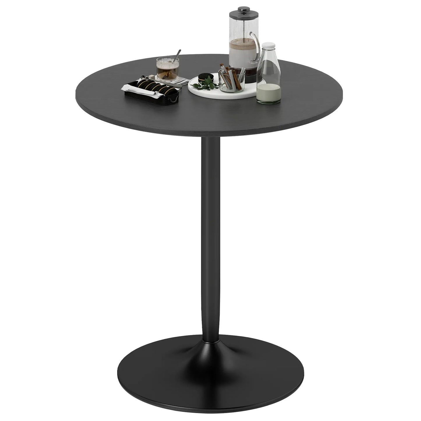 27.6" Round Kitchen Table for 2, Wood Veneer, Steel Base, Black Dining Tables at Gallery Canada