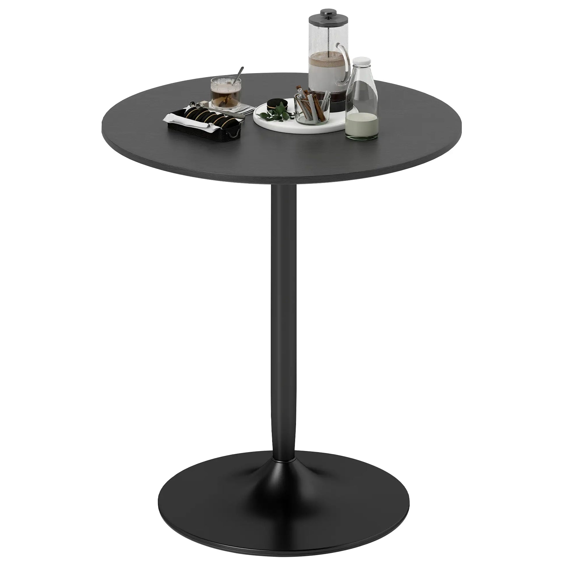 27.6" Round Kitchen Table for 2, Wood Veneer, Steel Base, Black Dining Tables at Gallery Canada