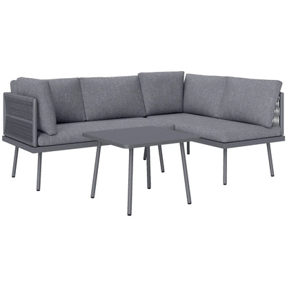 3 Pc Outdoor Furniture Set, L Shaped Wicker, Steel Table, Grey Patio Furniture Sets Grey at Gallery Canada