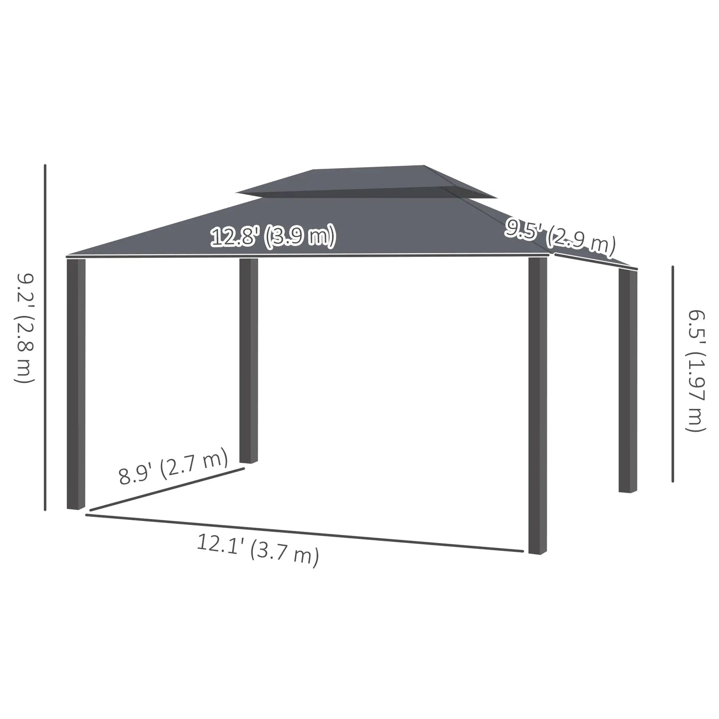 13' x 10' Outdoor Gazebo, 2-Tier Polyester Roof, Vented Mesh, Black Gazebos at Gallery Canada