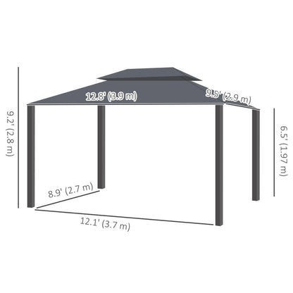 13' x 10' Outdoor Gazebo, 2-Tier Polyester Roof, Vented Mesh, Black Gazebos at Gallery Canada
