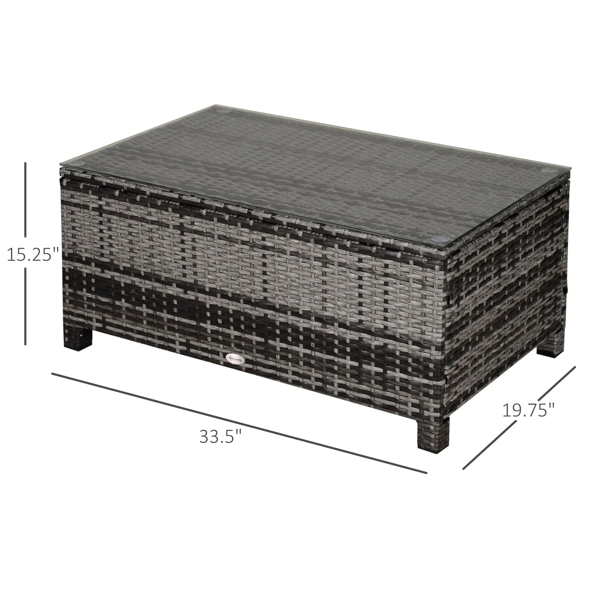 Outdoor PE Rattan Wicker Table, Glass Top, 24in, Mixed Grey Coffee Tables at Gallery Canada