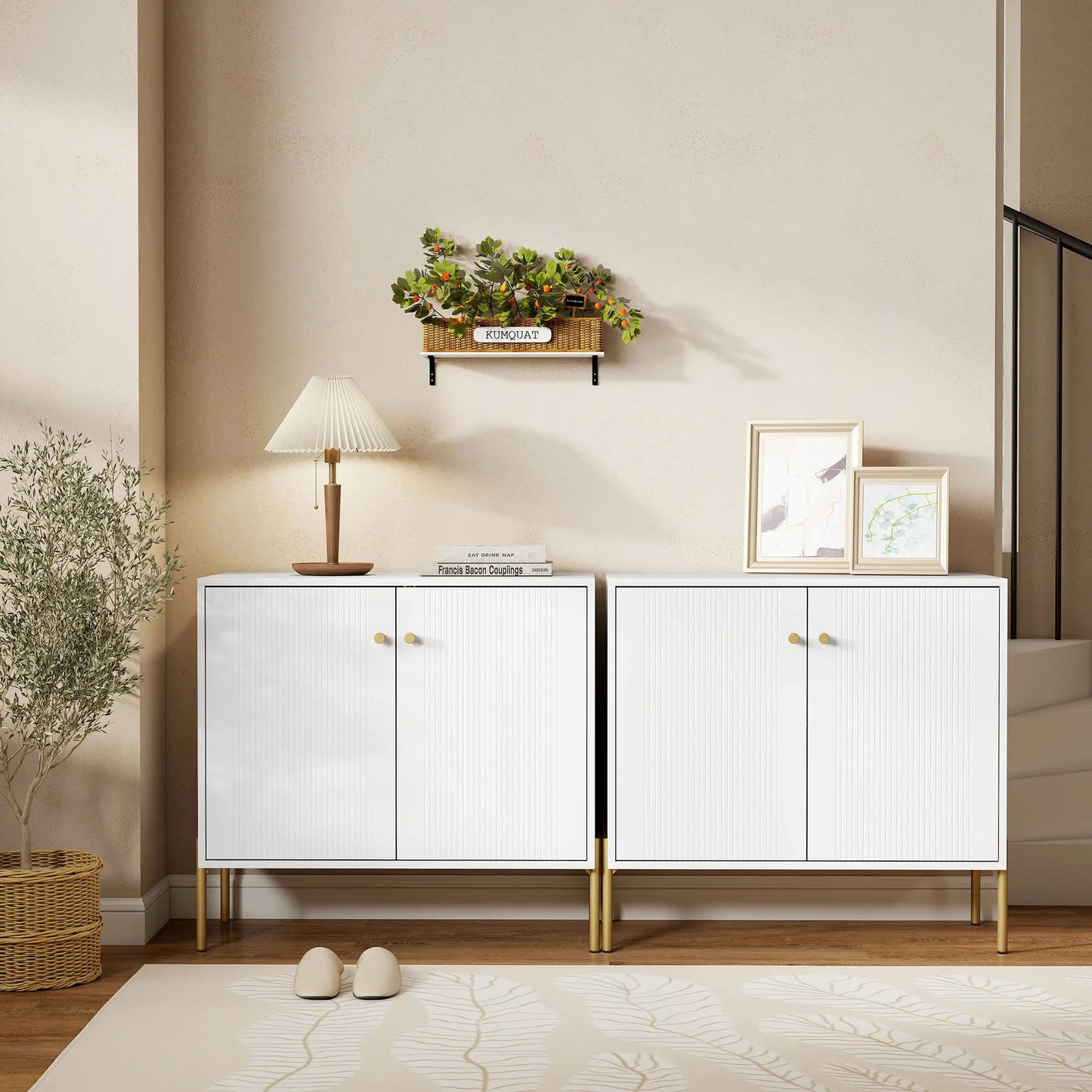 Sideboard, Modern Buffet Cabinet, Fluted Doors, Adjustable Shelf, White Storage Cabinets at Gallery Canada