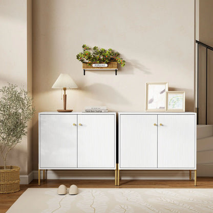 Sideboard, Modern Buffet Cabinet, Fluted Doors, Adjustable Shelf, White Storage Cabinets at Gallery Canada