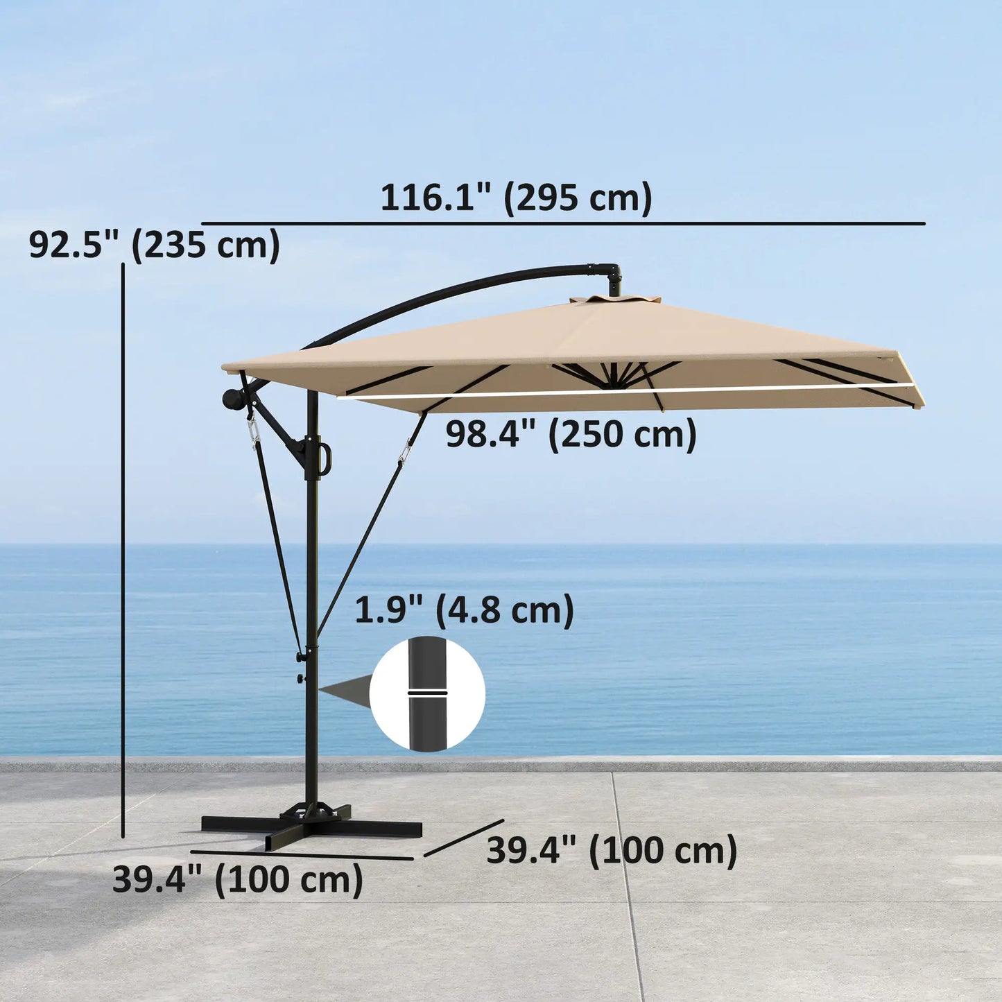 Patio Offset Umbrella, UPF 50+ UV Protection, Crank Parasol With Base, Khaki Offset Cantilever Umbrellas at Gallery Canada