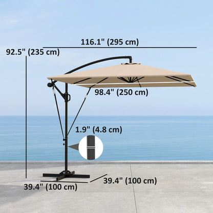 Patio Offset Umbrella, UPF 50+ UV Protection, Crank Parasol With Base, Khaki Offset Cantilever Umbrellas at Gallery Canada