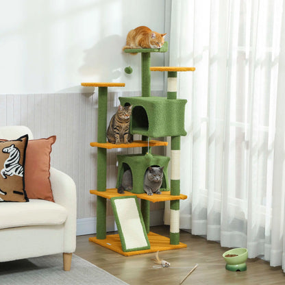 54" Cat Tree, Multi-Level Tower With Scratching Posts, Condos, Bed, Green