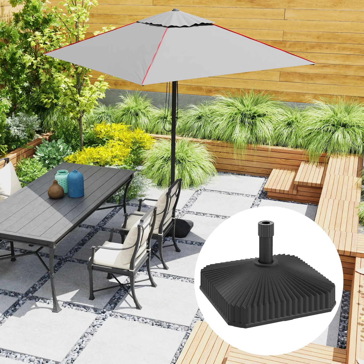 Heavy Duty Outdoor Umbrella Base Stand, 17.7" L x 17.7" W x 11.8" H, Black Umbrella Bases at Gallery Canada