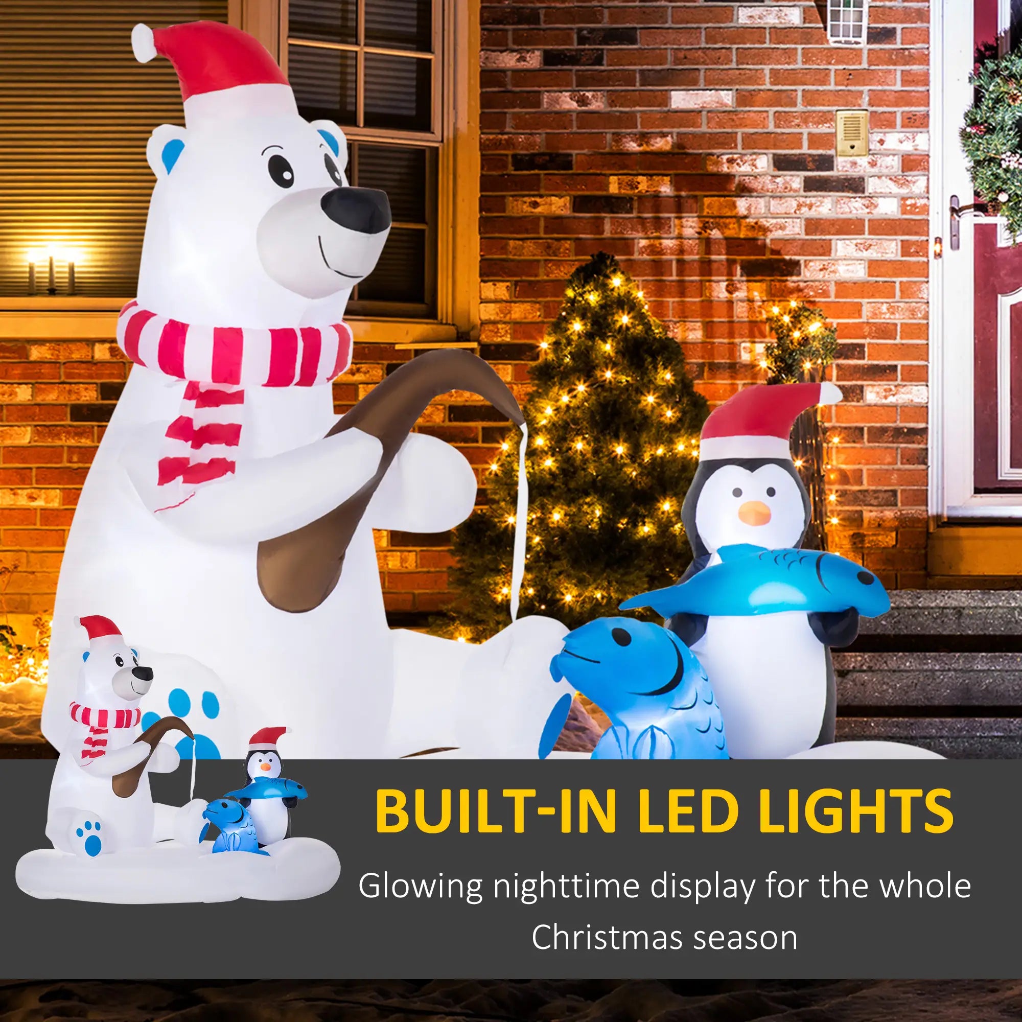 6ft Inflatable Polar Bear, Penguin with Santa Hat, LED Yard Display Christmas Inflatables at Gallery Canada