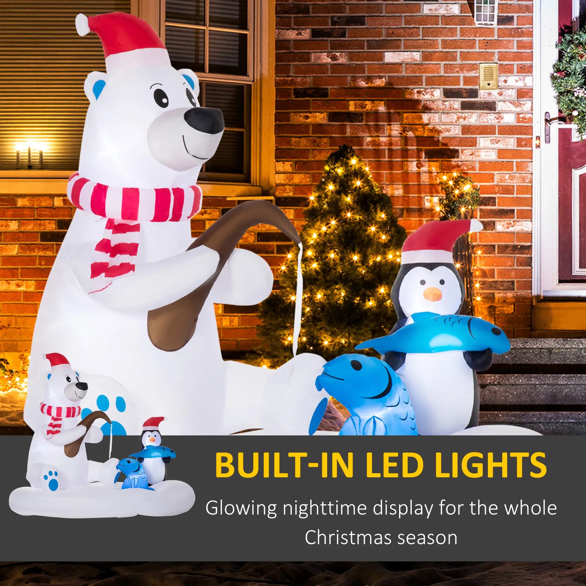 6ft Inflatable Polar Bear, Penguin with Santa Hat, LED Yard Display Christmas Inflatables at Gallery Canada