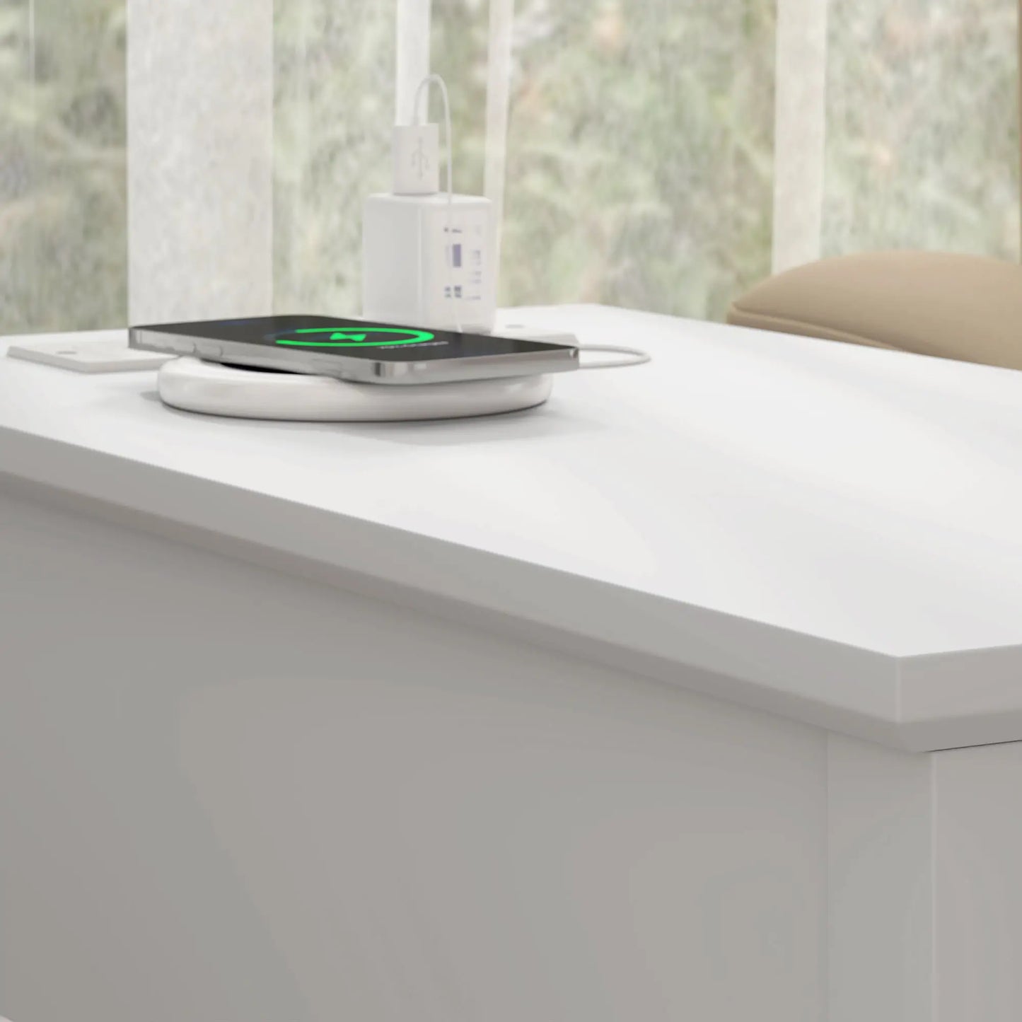 Narrow Side Table, Charging Station, USB Ports, Storage Shelf, Drawers, White Side Tables at Gallery Canada