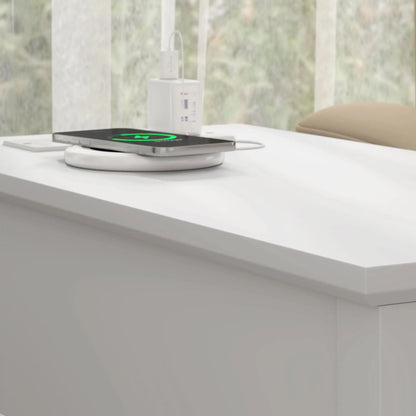 Narrow Side Table, Charging Station, USB Ports, Storage Shelf, Drawers, White Side Tables at Gallery Canada