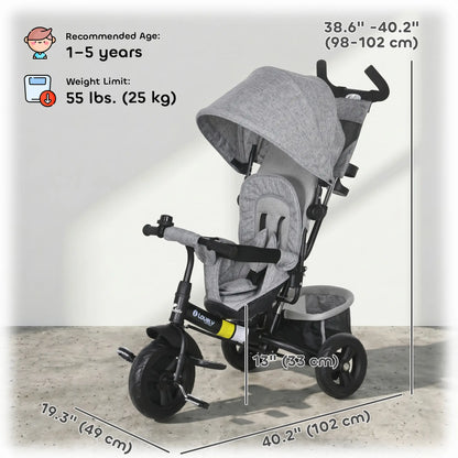 6 in 1 Tricycle for Toddlers, Parent-Push Handle, Grey Tricycles for Kids at Gallery Canada