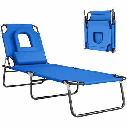 Folding Outdoor Lounge Chair, Portable, 4-Position Adjustable, Blue Lounger Chairs Blue at Gallery Canada