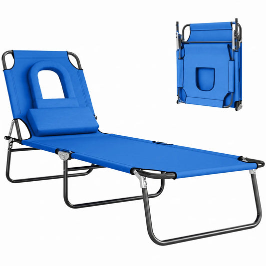 Folding Outdoor Lounge Chair, Portable, 4-Position Adjustable, Blue Lounger Chairs Blue at Gallery Canada