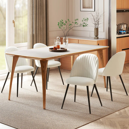 Set of 4 Modern Dining Chairs, Velvet Upholstered, Cream White, Cream White Bar Stools at Gallery Canada