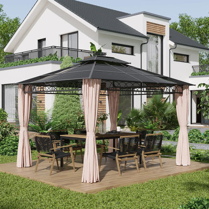 10' x 12' Hardtop Gazebo, Steel Frame, Nettings, Curtains, Khaki Gazebos at Gallery Canada