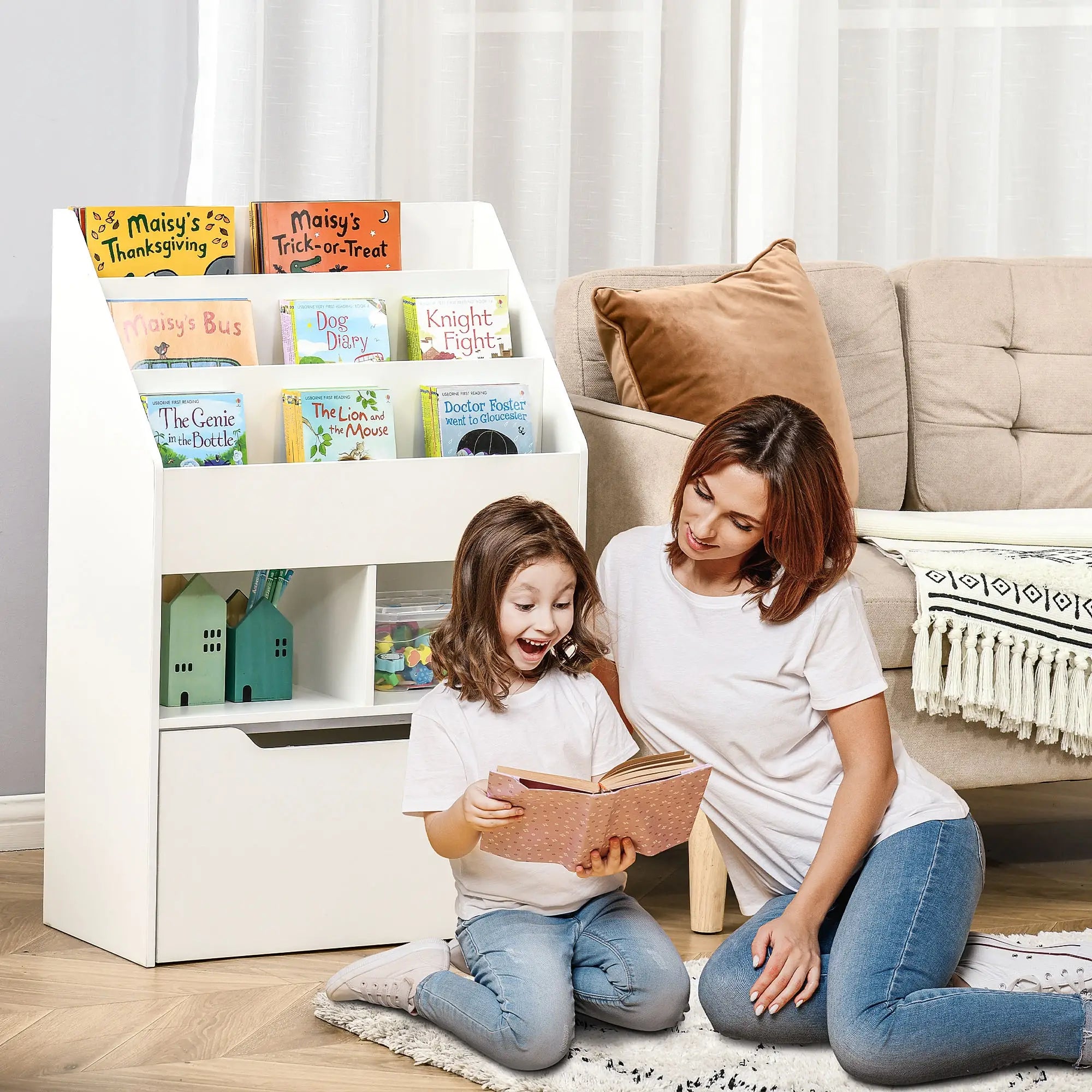 Kids Bookcase, Multi-Shelf Organizer with Drawer, White Baby & Kids Storage at Gallery Canada