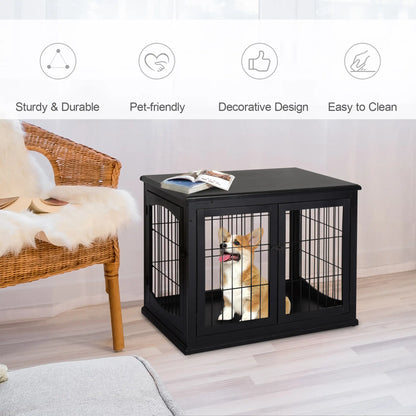 26" Wooden Dog Cage, Double Door, Modern Design, Black Houses, Kennels & Pens at Gallery Canada