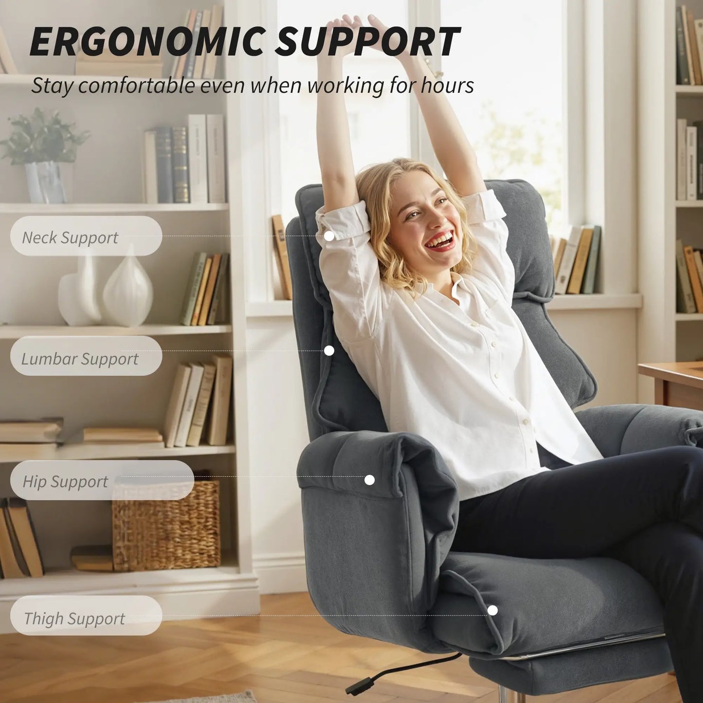 Computer Office Chair with Footrest, Adjustable Backrest, Dark Grey
