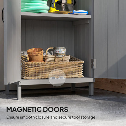 Outdoor Wooden Storage Cabinet, 2-Tier Shelves, Metal Tabletop, Grey Sheds at Gallery Canada